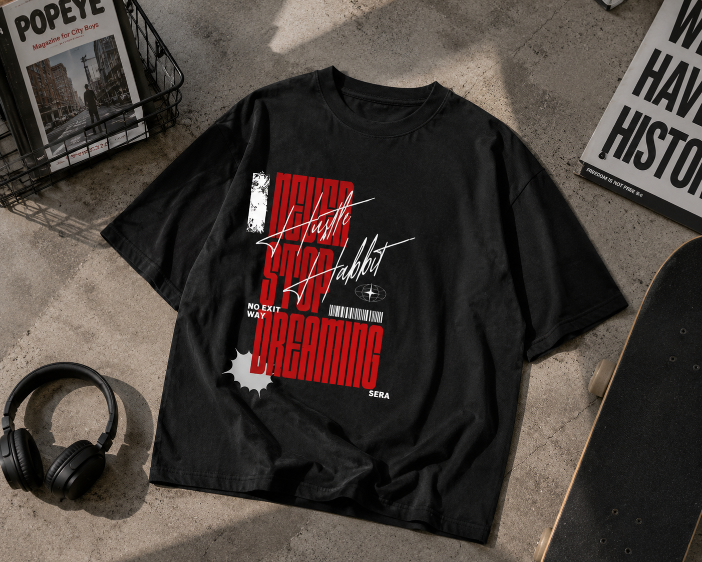 hustle habit tee —  black