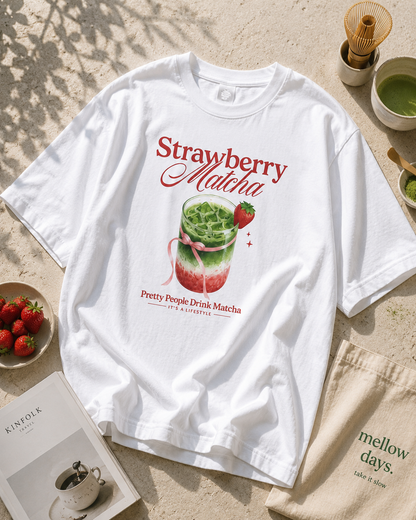 strawberry matcha tee — white