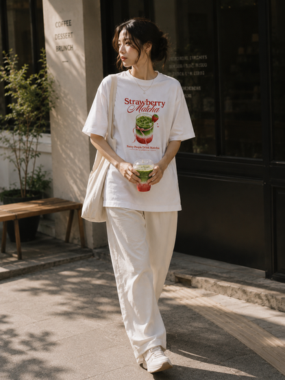 strawberry matcha tee — white