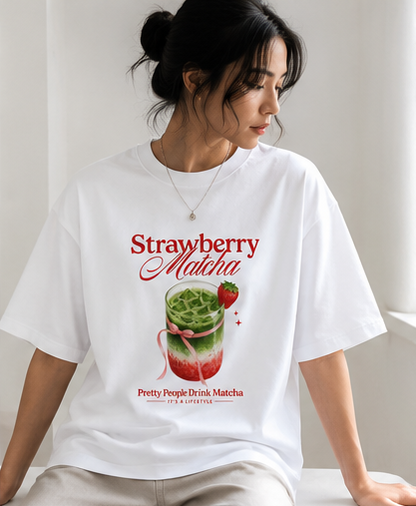 strawberry matcha tee — white
