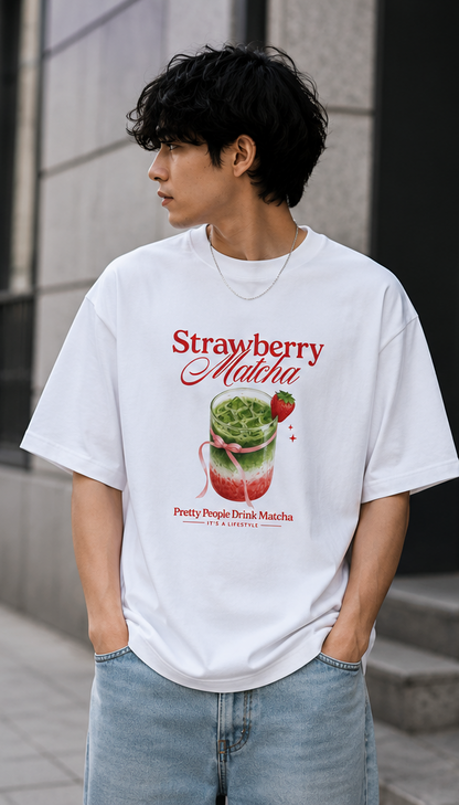 strawberry matcha tee — white